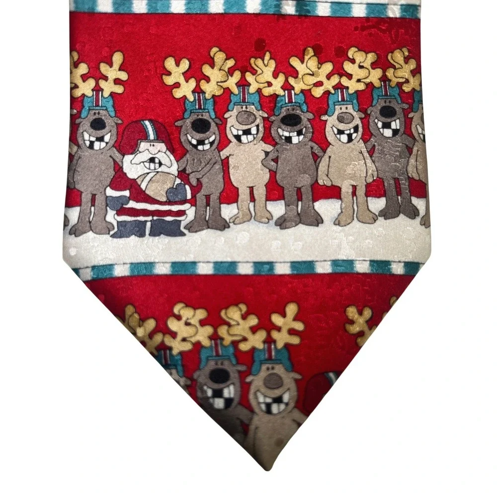 Christmas Football Santa Reindeer Silk Necktie Cartoon Print American‎ Greetings